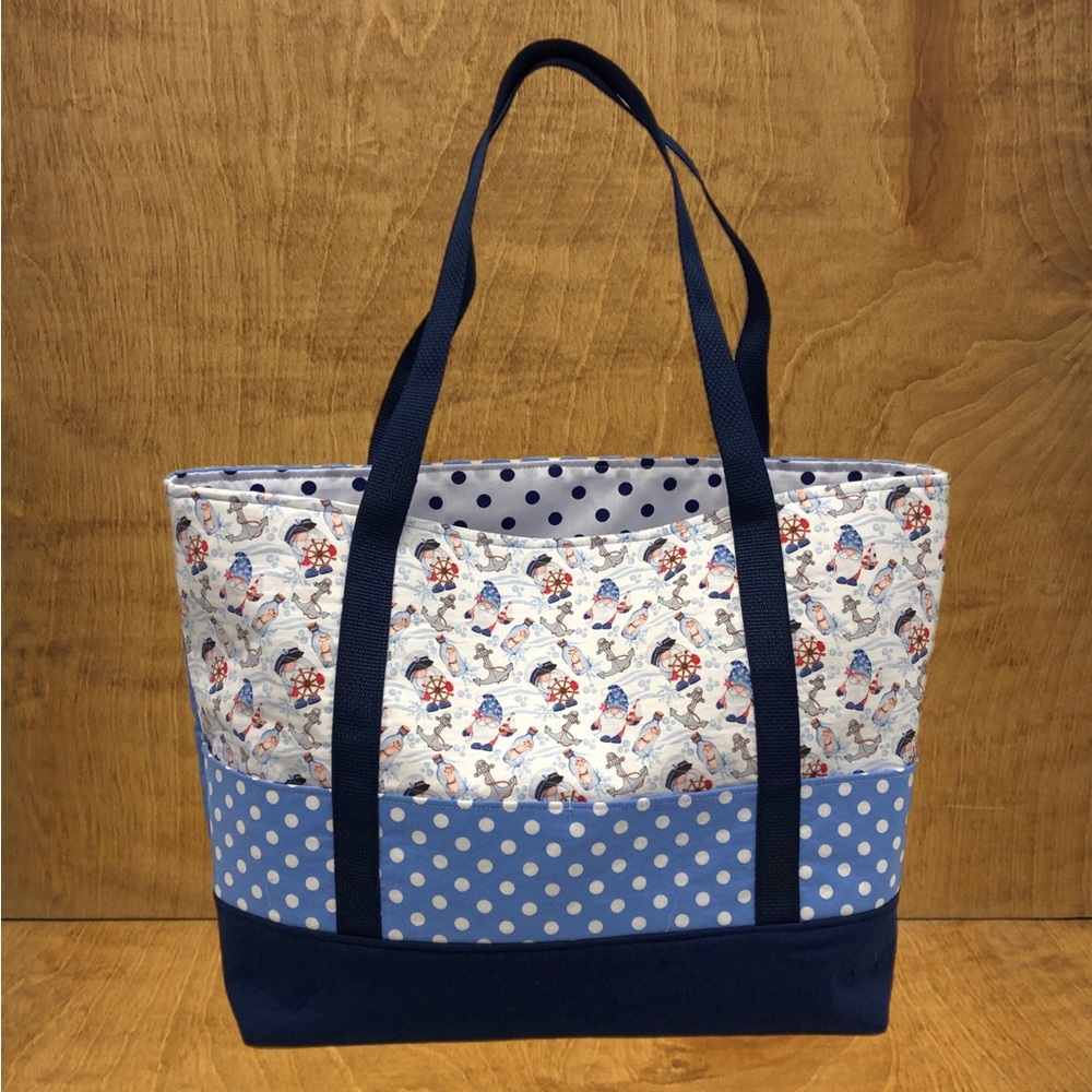 LG Nautical Gnome Tote Bag Pockets Handmade Cotton Canvas Reusable Sailor Gift